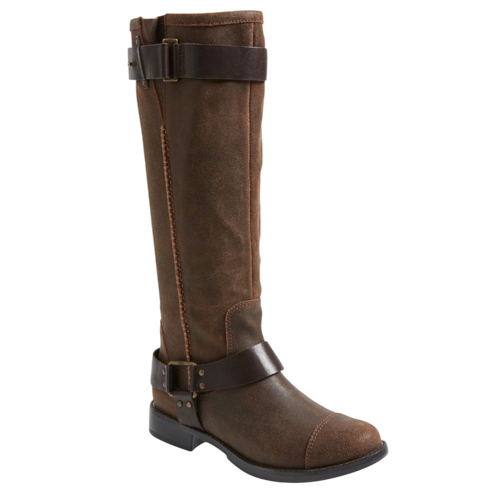 UGG Dree Dark Brown Suede Leather‎ Tall Harness Boots 1005690 Womens 7.5